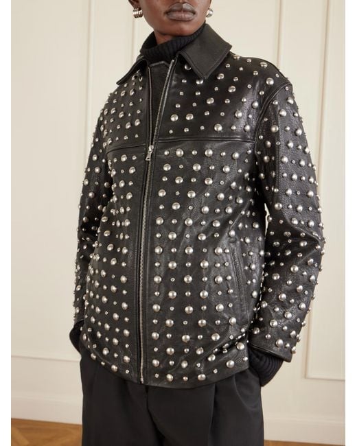 Nour Hammour Black Studded Zip Leather Jacket