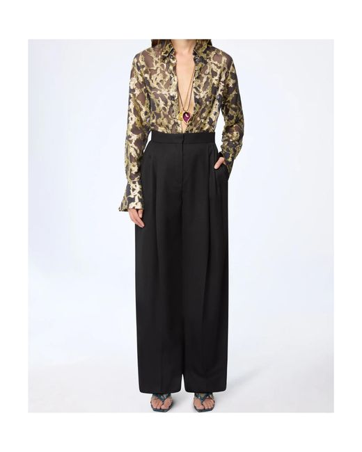 Nina Ricci Black Pleated-Motif Wool Gabardine Trousers