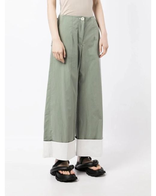 Low Classic Green Wide-Leg Turn-Up Trousers