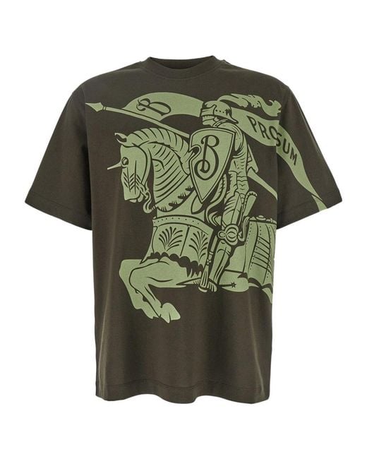 Burberry Green Equestrian Knight Printed Crewneck T-Shirt for men