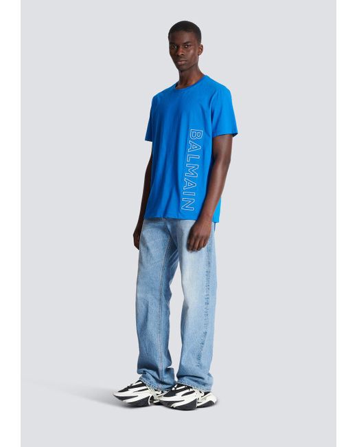 Balmain Blue Embossed T-Shirt for men