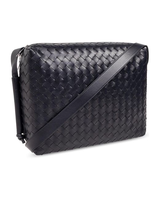 Bottega Veneta Black Intrecciato Zipped Shoulder Bag for men