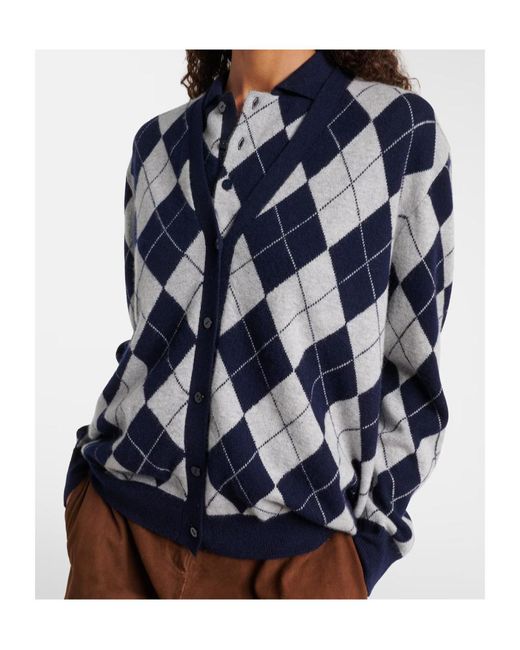 Lisa Yang Blue Raelyn Argyle Cardigan