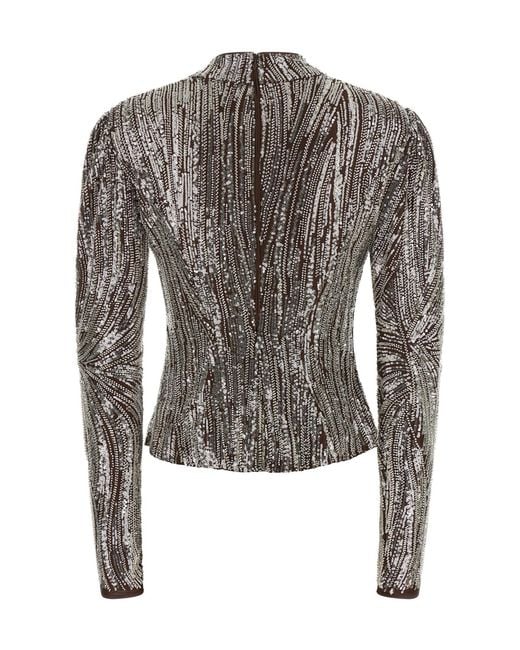 Rabanne Gray Sequin Wave Long Sleeve Top