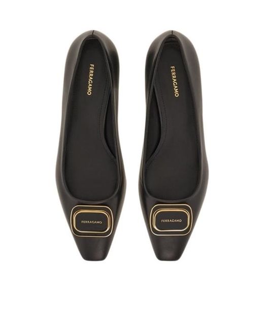 Ferragamo Black Vara Plate Ballet Shoes