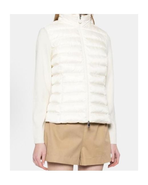 Moncler White Logo Patch Zip-Up Panelled Cardigan