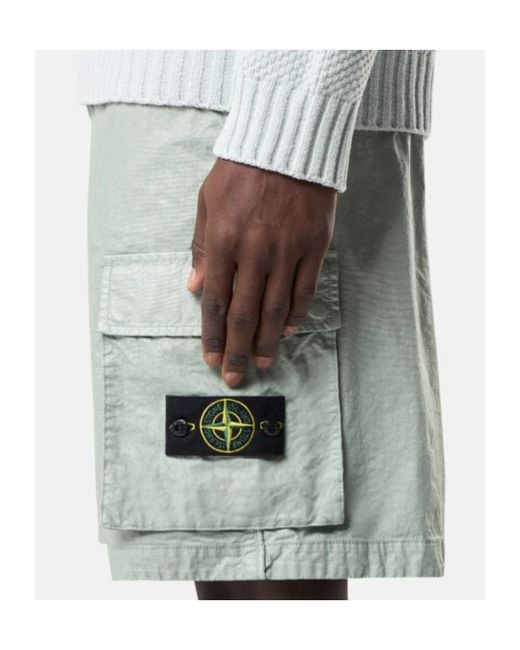 Stone Island Green Logo Patch Cargo Shorts for men