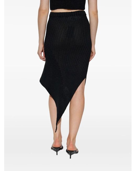Issey Miyake Black Asymmetric Pleated Midi Skirt