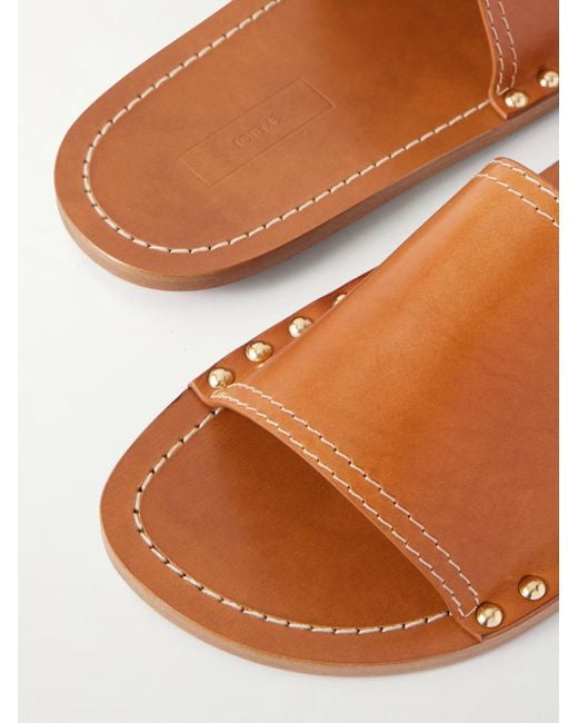 Totême  Brown Studded Leather Slides