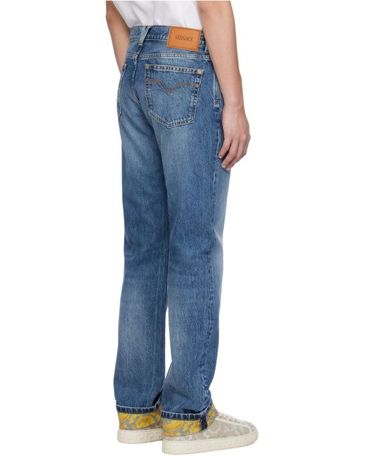 Versace Blue Logo-Patch Jeans for men