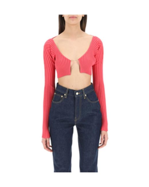 Jacquemus Red Pral Ribbed Cropped Cardigan