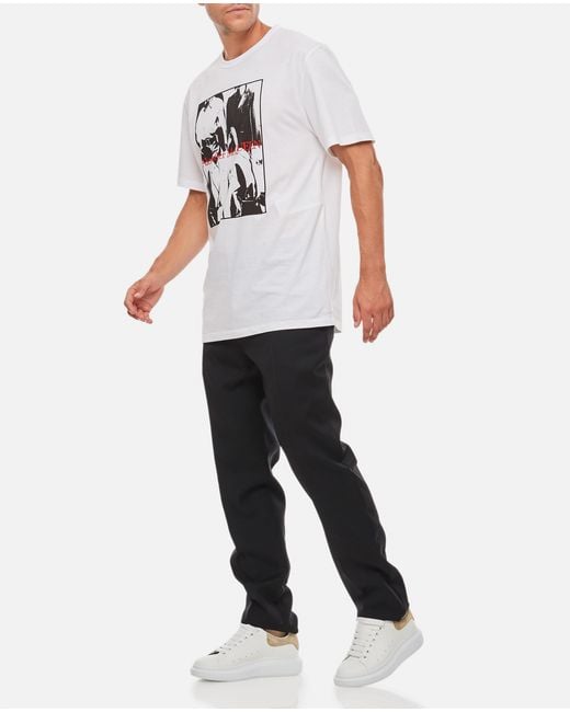 McQueen White Logo Printed Crewneck T-Shirt for men