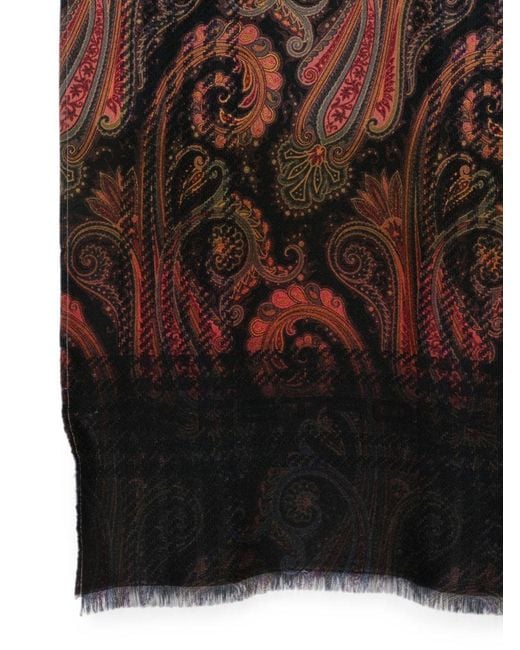 Etro Brown Paisley-Print Wool Scarf for men