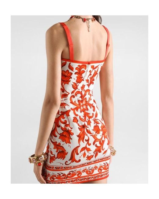 Dolce & Gabbana Red Silk-Blend Majolica Print Mini Dress