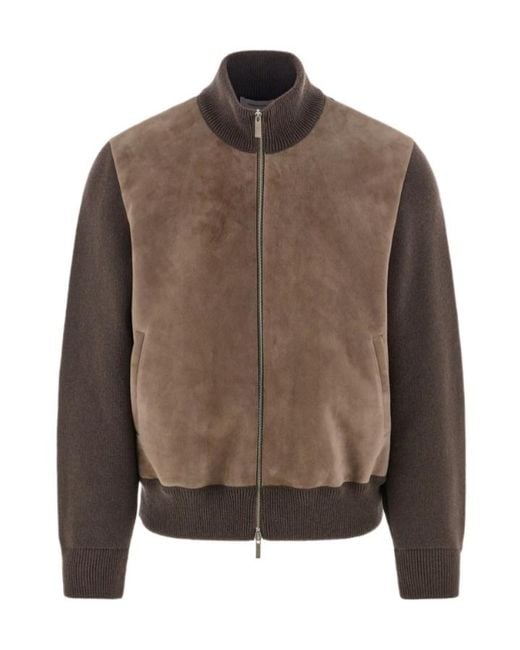Ferragamo Brown Blouson With Leather Inserts for men