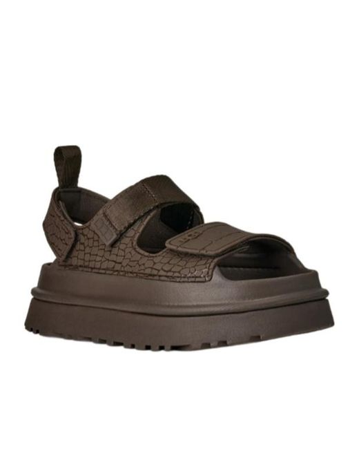 Ugg Brown Goldenglow Embossed Platform Sandals