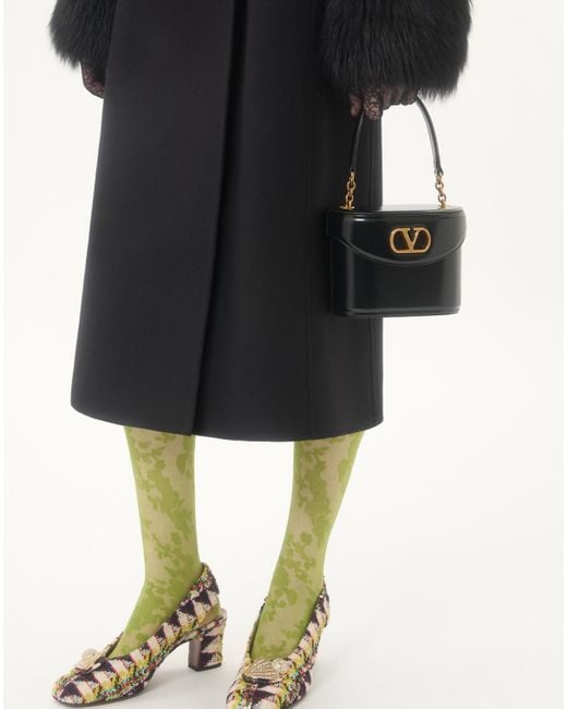 Valentino Black Faux Fur-Trimmed Double-Breasted Coat