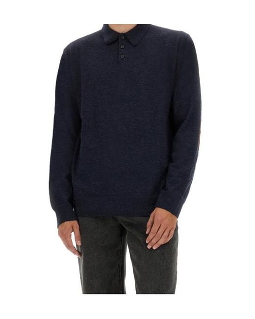 Maison Margiela Blue Straight Hem Knitted Polo Shirt for men