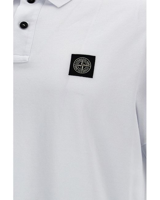 Stone Island White Logo Patch Polo Shirt for men