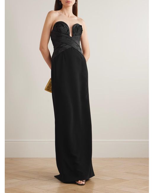 Carolina Herrera Black Strapless Draped Satin Crepe Dress