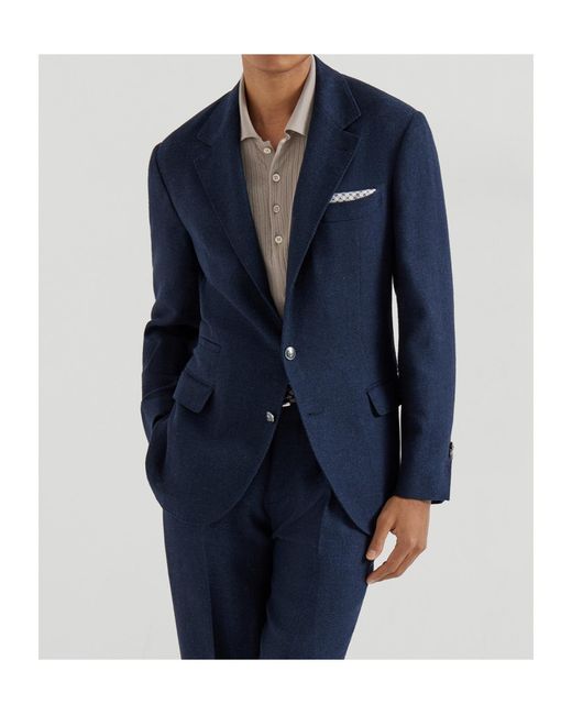 Brunello Cucinelli Blue Notched-Lapels Blazer for men