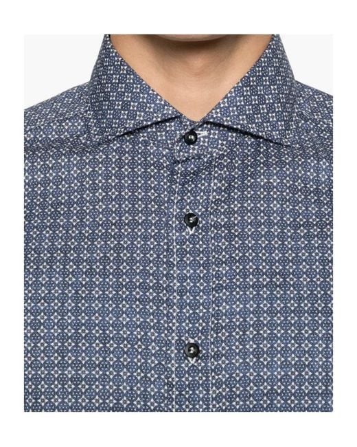 Brunello Cucinelli Blue Geometric-Pattern Shirt for men