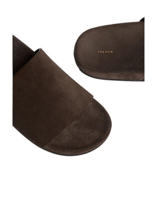 The Row Brown Hugh Leather Flat Slides