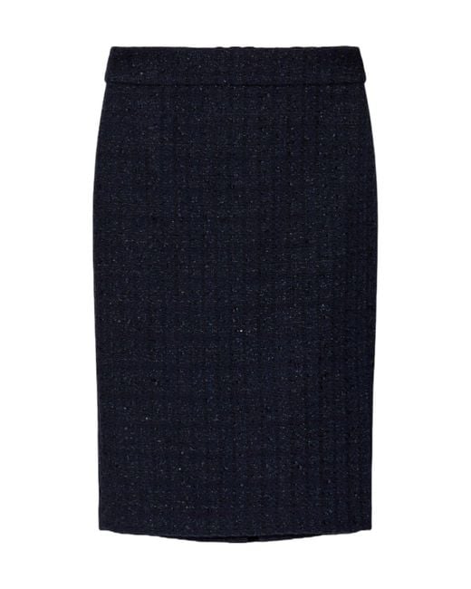 Emporio Armani Blue Straight Hem Tweed Pencil Skirt
