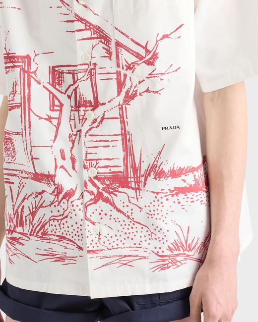 Prada White Graphic Printed Short-Sleeved Shirt for men
