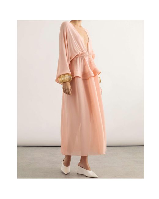Alaïa Pink Alaïa V-Neck Peplum-Detail Maxi Dress