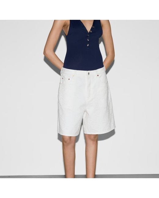 Gucci White Bermuda Gg Jacquard Denim Shorts