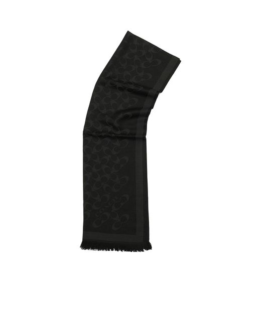 COACH Black Dark Pattern Monogram Fringed Long Scarf