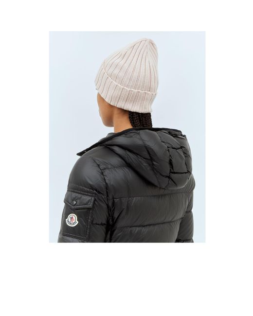 Moncler White Logo Patch Ribbed Beanie