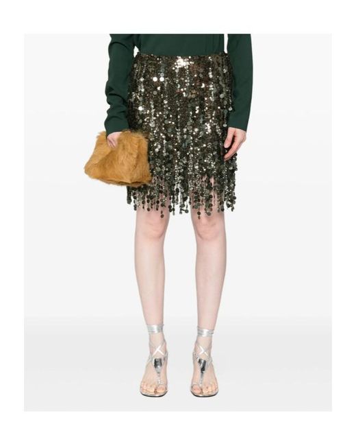 Blumarine Green Sequin-Embellished Fringed Mini Skirt