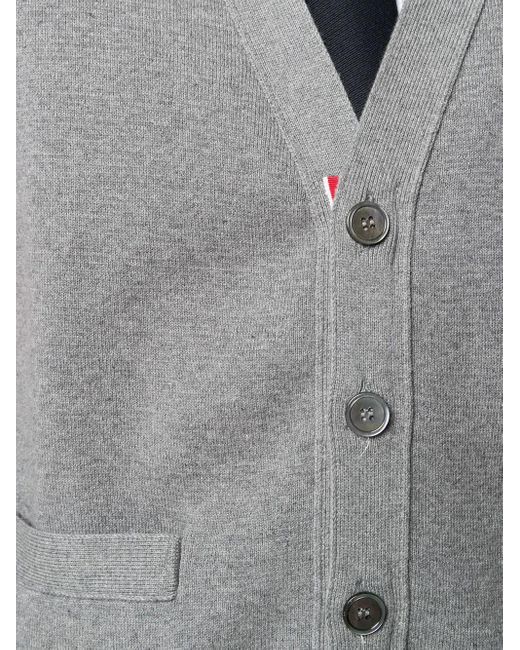 Thom Browne Gray Bar Stripe V-Neck Cardigan for men