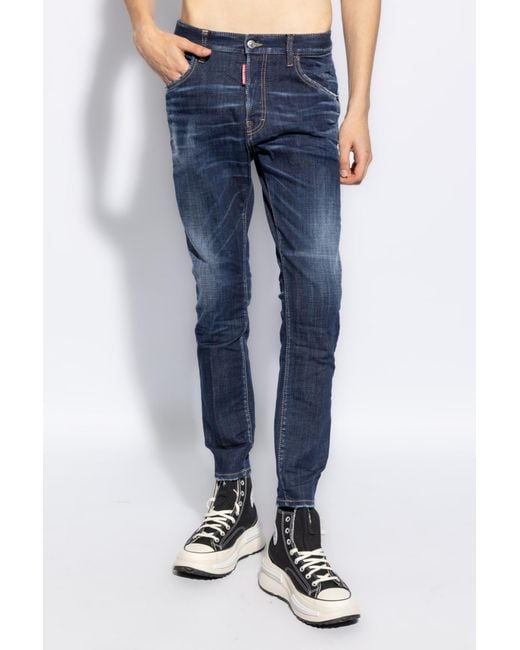 DSquared² Blue Dsquared Logo-Patch Cotton Jeans for men