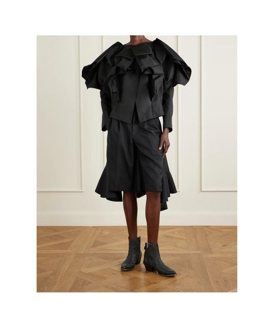 Comme des Garçons Black Wide-Leg Twill Ruffled Shorts