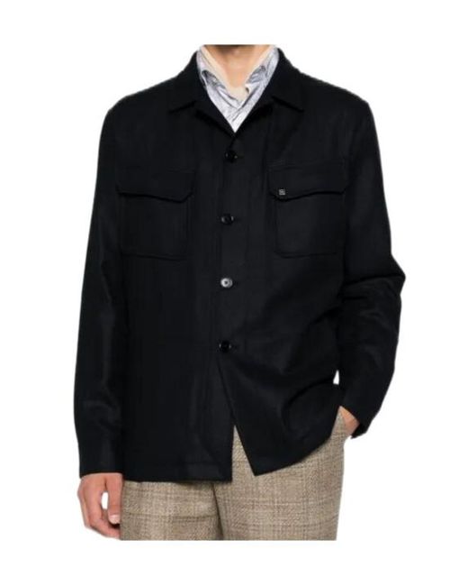 Tagliatore Black Button-Up Wool Jacket for men