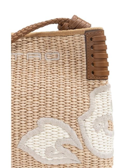 Etro Natural Logo Embroidered Interwoven Crossbody Bag