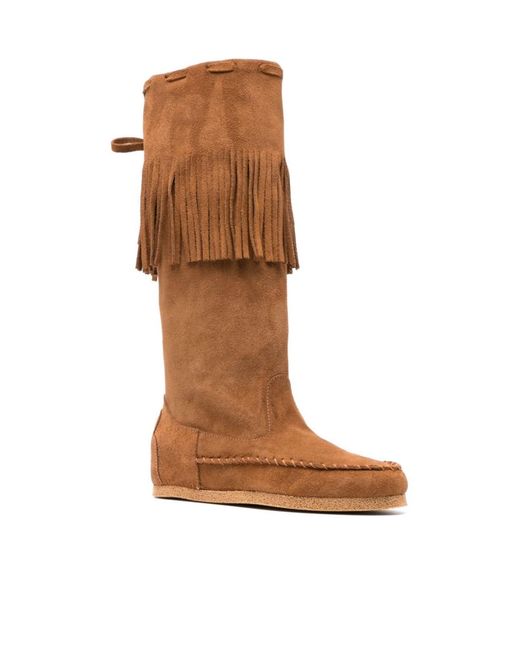 P.A.R.O.S.H. Brown Fringed Knee-Length Boots