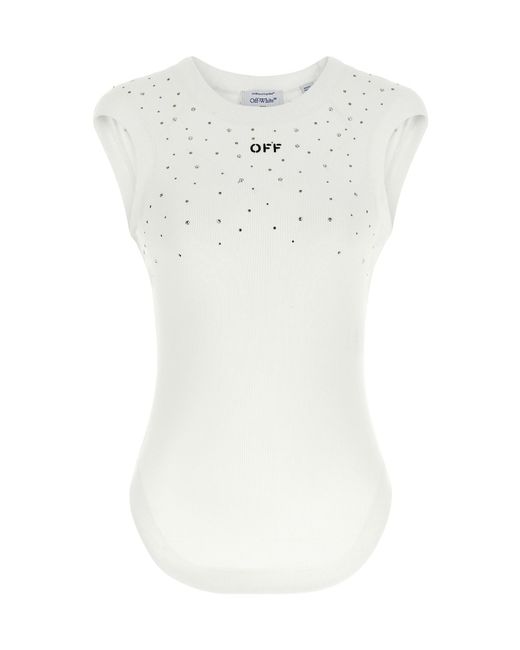 Off-White c/o Virgil Abloh White Embellished Crewneck Ribbed Top