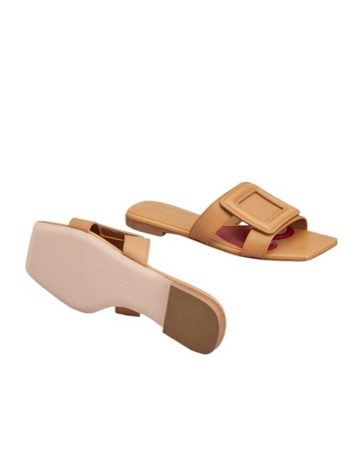 Roger Vivier Brown Stitching Buckle Mules