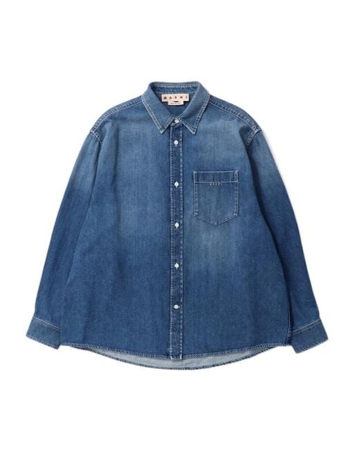 Marni Blue Logo-Embroidered Chest-Pocket Shirt Jacket for men