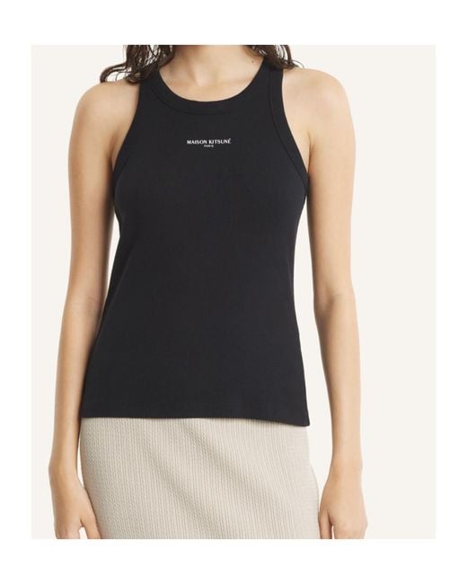 Maison Kitsuné Black Maison Kitsuné Logo Ribbed Tank Top