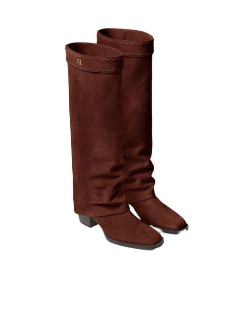 Fendi Brown Minerva Square-Toe Boots