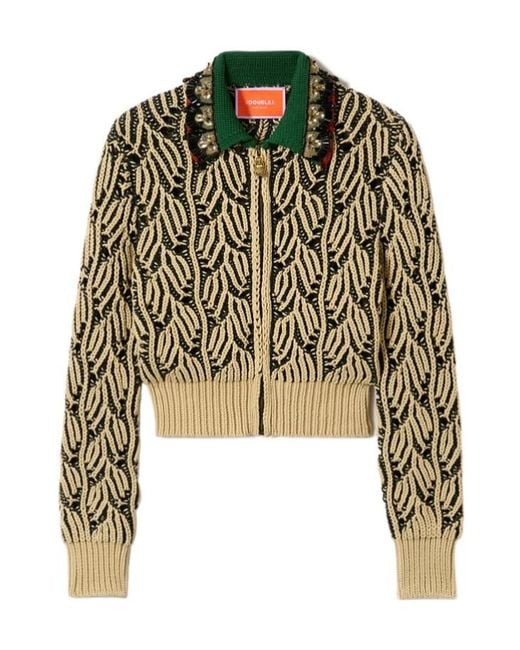 LaDoubleJ Multicolor Patterned Embellished Collar Cardigan