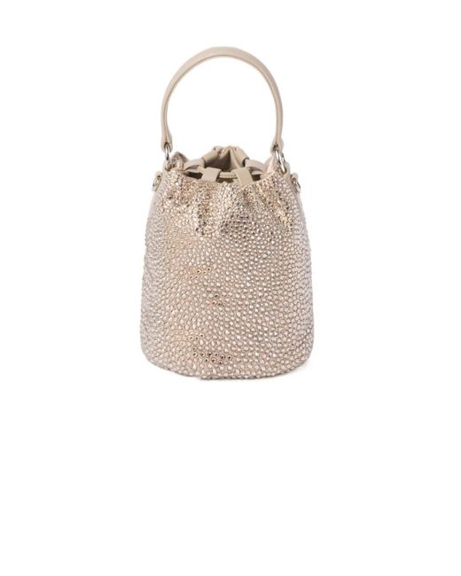 Miu Miu Natural Satin Bucket Bag With Synthetic Crystals