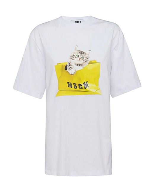 MSGM Gray Graphic-Print Short-Sleeved T-Shirt for men