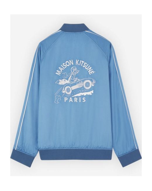 Maison Kitsuné Blue Maison Kitsuné Teddy Logo Embroidered Satin Bomber Jacket