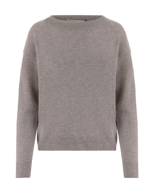 Allude Gray Cashmere Crew Neck Knitted Sweater